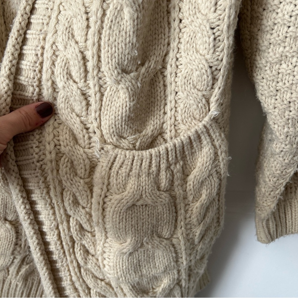 POL Chunky Knit Sweater Cardigan Size Small Women’s Cream With Pockets - Picture 3 of 10